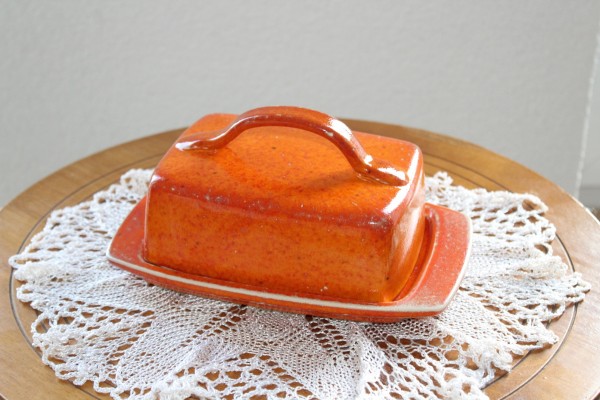 Butterdose getöpfert Keramik orange Handarbeit