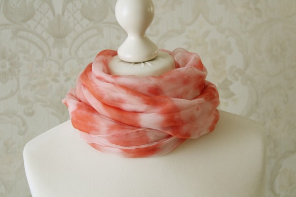 XXL Schal aus Seiden Chiffon Lachs Handarbeit Geschenk Frauen