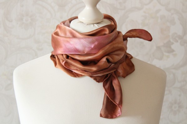 Satin Seidentuch Fantasie rosa braun Tuch Handarbeit
