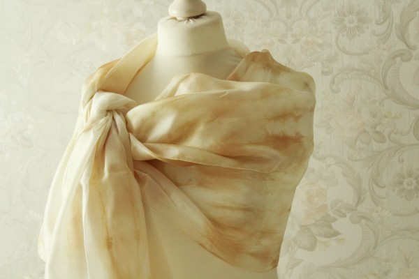 Seidenschal XXL Stola Tuch beige pastell gemustert Handarbeit