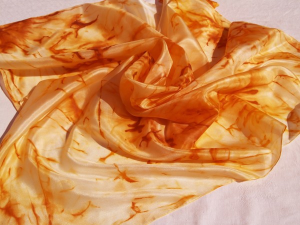 Seidentuch Tuch Farbgeflüster in orange braun Handarbeit