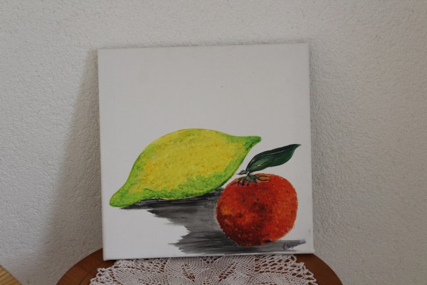 Küchenbild Zitrone Orange 30 x 30 handgemaltes Bild