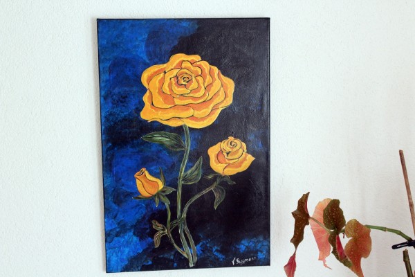 Bild gelbe Rose 40 x 60 cm gemalt Acrylbild Einzelstück