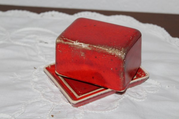 Butterdose für Singles rote Keramik Handarbeit getöpfert