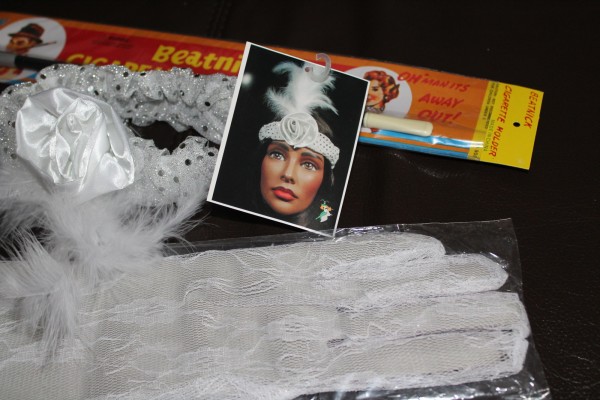 Set für 20er Jahre Party weiß Haarband Handschuhe Zigarette