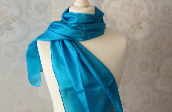 langer Seidenschal Blau Uni Schal Seide Halstuch