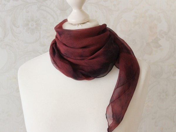 schwarz braunes Tuch Chiffon Seide Seidentuch Handarbeit