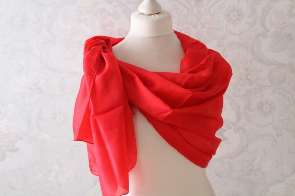 roter XXL Seidenschal Seidentuch 170 x 90 cm Schultertuch Handarbeit