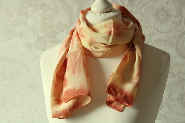 Schal Seidenschal 130 x 45 cm Fantasie beige braun Handarbeit