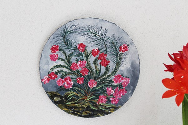 rundes Bild mit Blumen handgemaltes Acrylbild