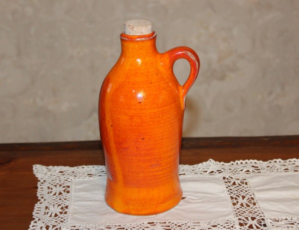 getöpferte Flasche orange Keramik aus der Töpferei Handarbeit