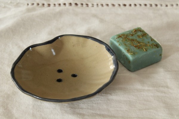 Seifenschale Keramik grau blau Töpferei Handarbeit