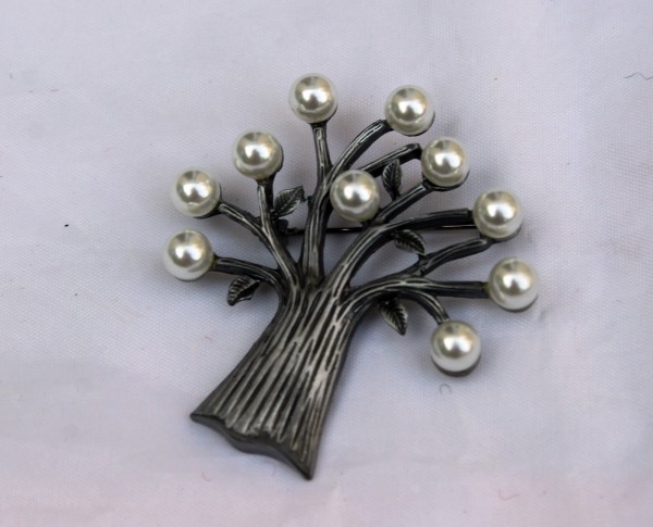 Brosche Baum mit Perlen Edelstahl Schmuck