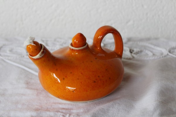 kleine Öllampe getöpfert orange Keramik Handarbeit