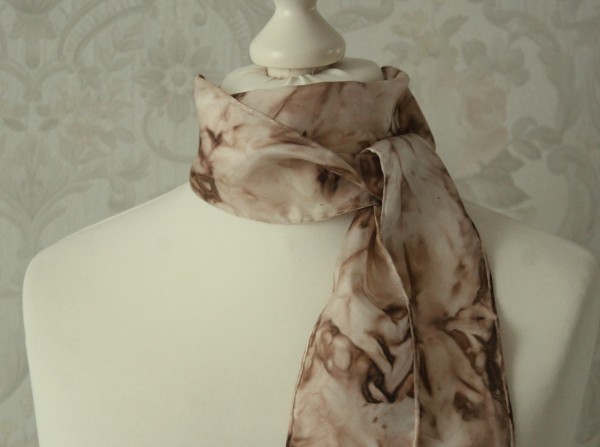 Seidenschal extra schmal braun gemustert Schal Seide Handarbeit