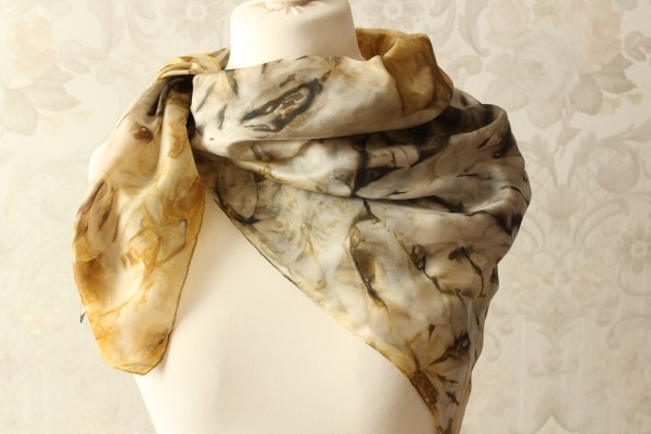 Seidentuch Tuch Farbgeflüster beige braun Handarbeit 90 cm PG