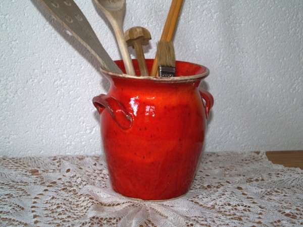 Tontopf für Kochlöffel groß rote Keramik getöpfert