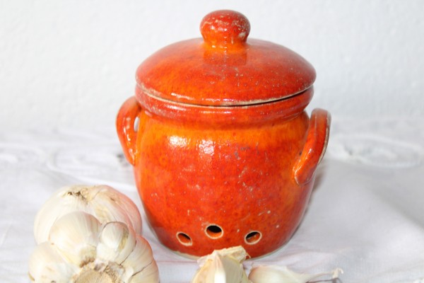 Knoblauchtopf Keramik orange Zwiebeltopf klein