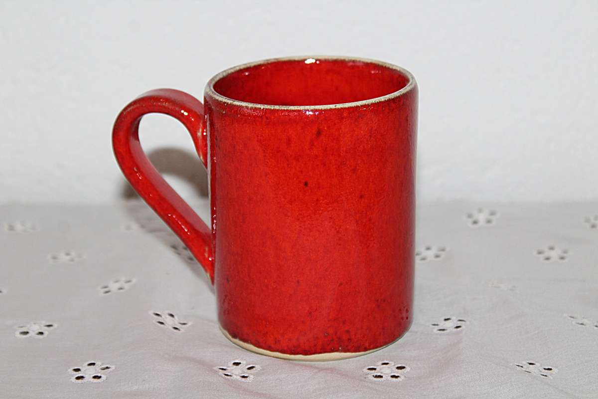 Kaffeebecher rot Tasse getöpfert Kaffeetasse Teetasse
